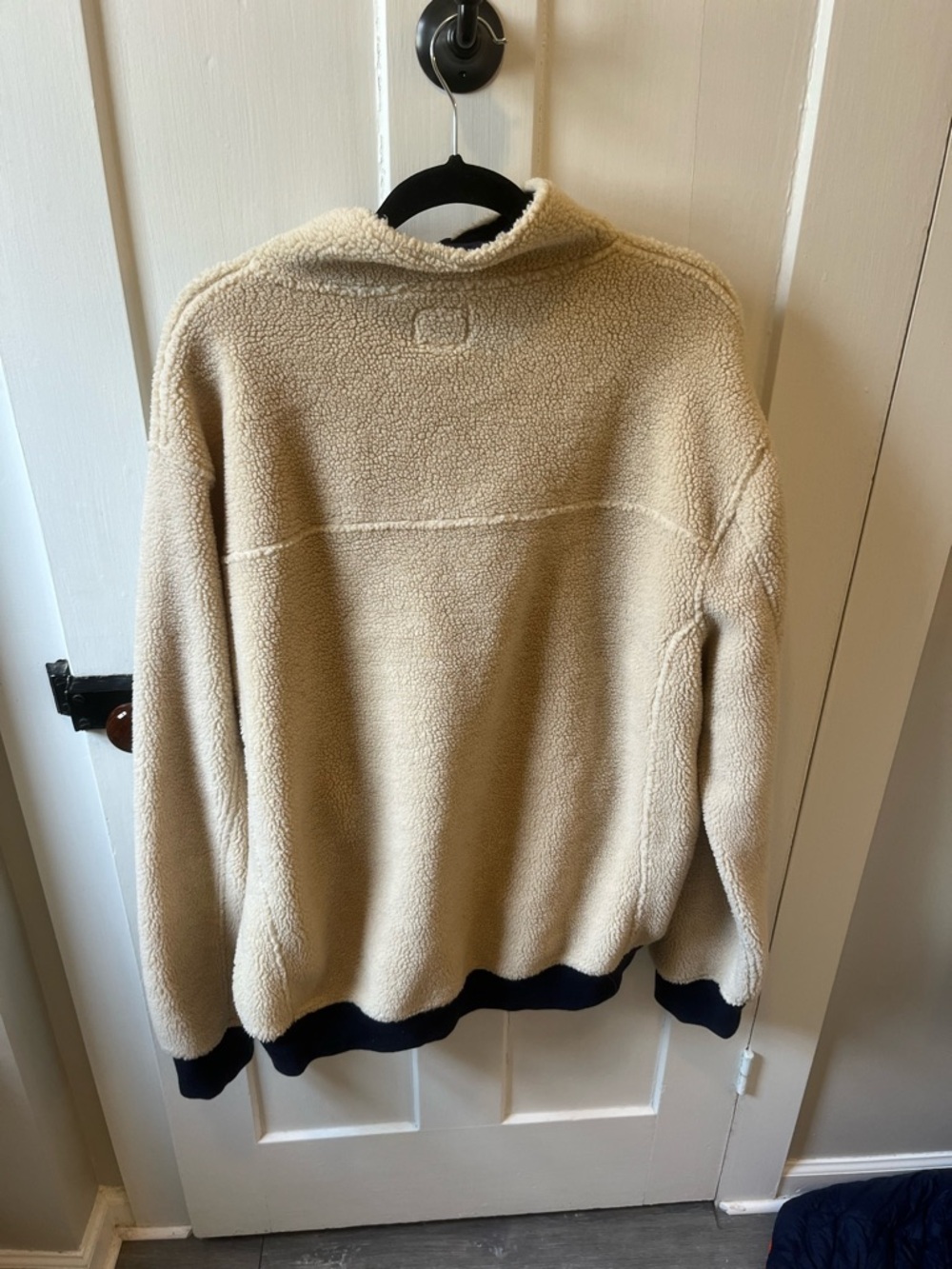 J. Crew Fleece Sherpa Cream Neutral Nordic Pullon Fisherman Sweater XL - Picture 5 of 7